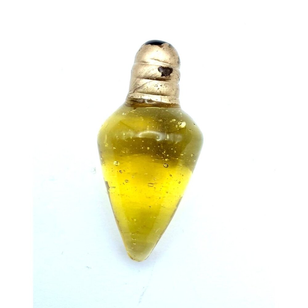 Vintage Solid Glass Miniature Christmas Light Bulb Amber Glass Painted Cap Decor